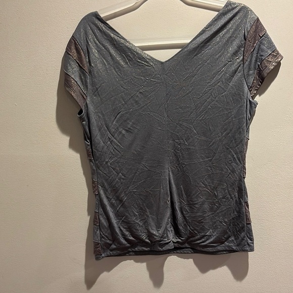 Women's Striped V-Neck Top - Gray and Brown - Picture 6 of 6